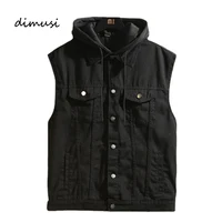 Gilet en Jean Noir à Capuche pour Homme, Streetwear Rétro, Vêtement de Loisirs, Collection Automne et Hiver 1