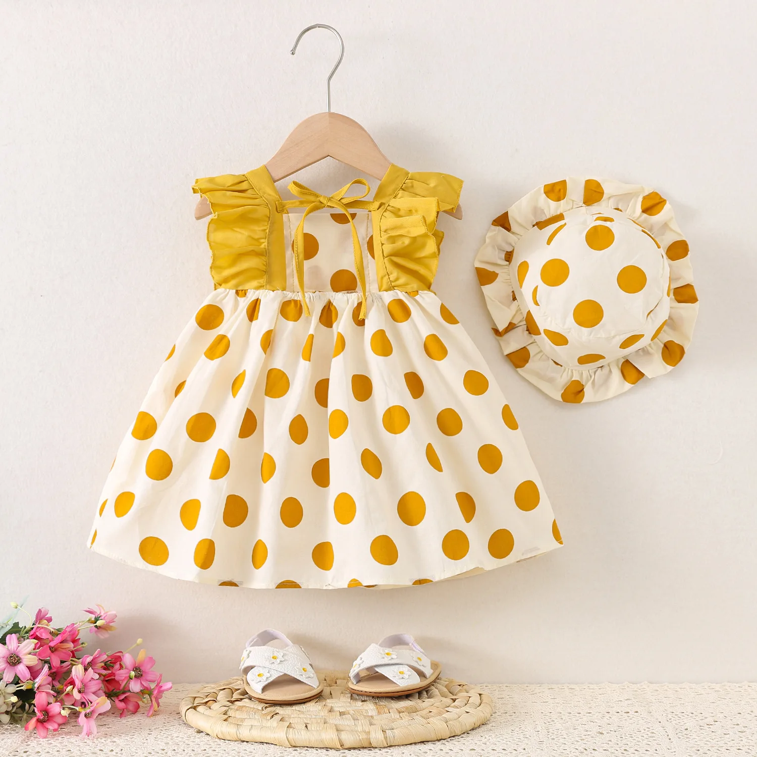Baby Girl Dresses Summer Full Printed Polka Dot Dash Sleeve Girls