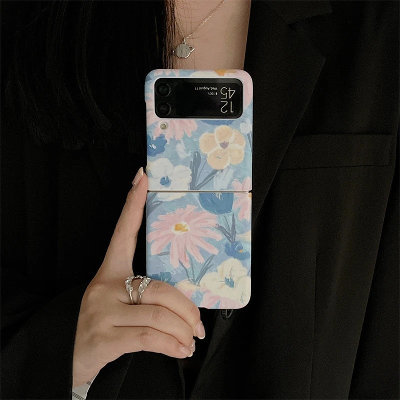 galaxy z flip3 case Oil Painting Daisy Flower Phone Case For Samsung Galaxy Z Flip 3 1 2 Cover Cute Hard Protective Cover For Samsung Z Flip3 5G galaxy z flip3 phone case