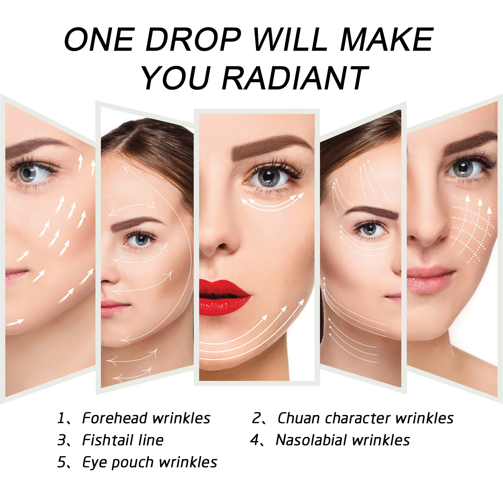 5 In 1 Wrinkle Remover Face Serum Anti Aging Lifting Sagging Skin Lighten Fine Lines Whiten Moisturize Hyaluronic Acid Essence 3