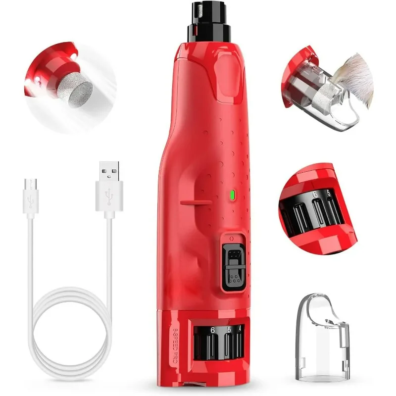 Dog Nail Grinder Dustproof with 2 LED Light-Super Quiet Powerful 6-Speed Nail Trimmer File for Small Medium Large Dogs & Cats