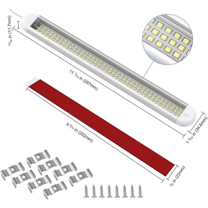 NEW-LED 스트립 조명 120Leds 12W 트럭 밴 RV 트레일러 보트 자동차용 ON/Off 스위치 포함, 4팩