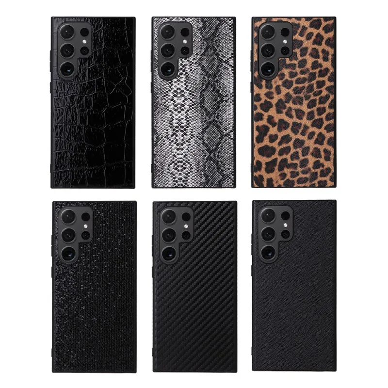 Luxury Leather Carbon Fiber Saffiano Leopard Print Shockproof Phone Cover
