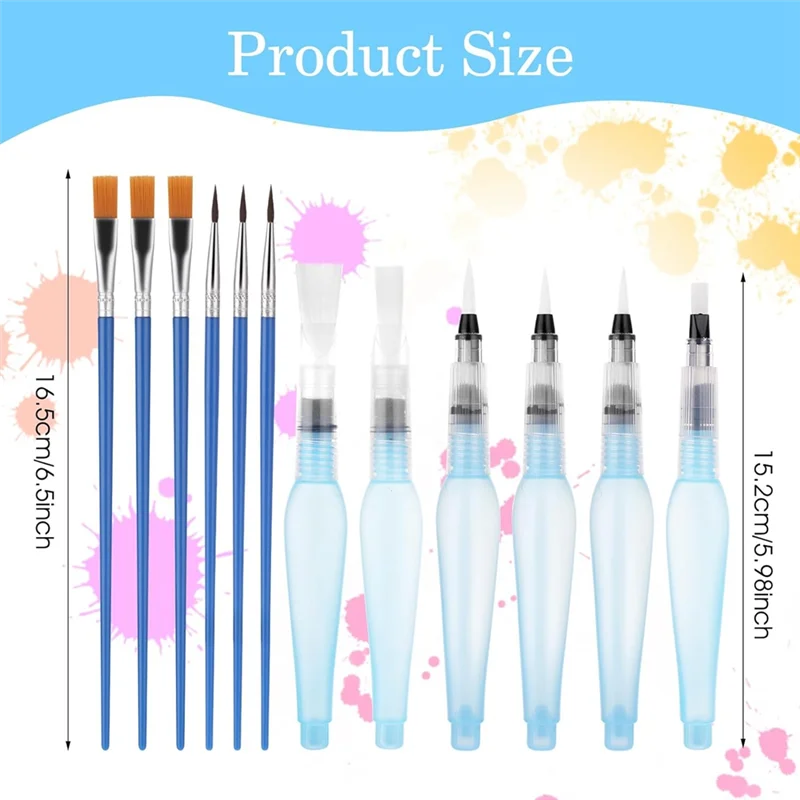 6 Pieces Watercolor Brush Pens And 6 Pieces Paint Brush Set, Refillable Water Pens Artist Painting Easy Install