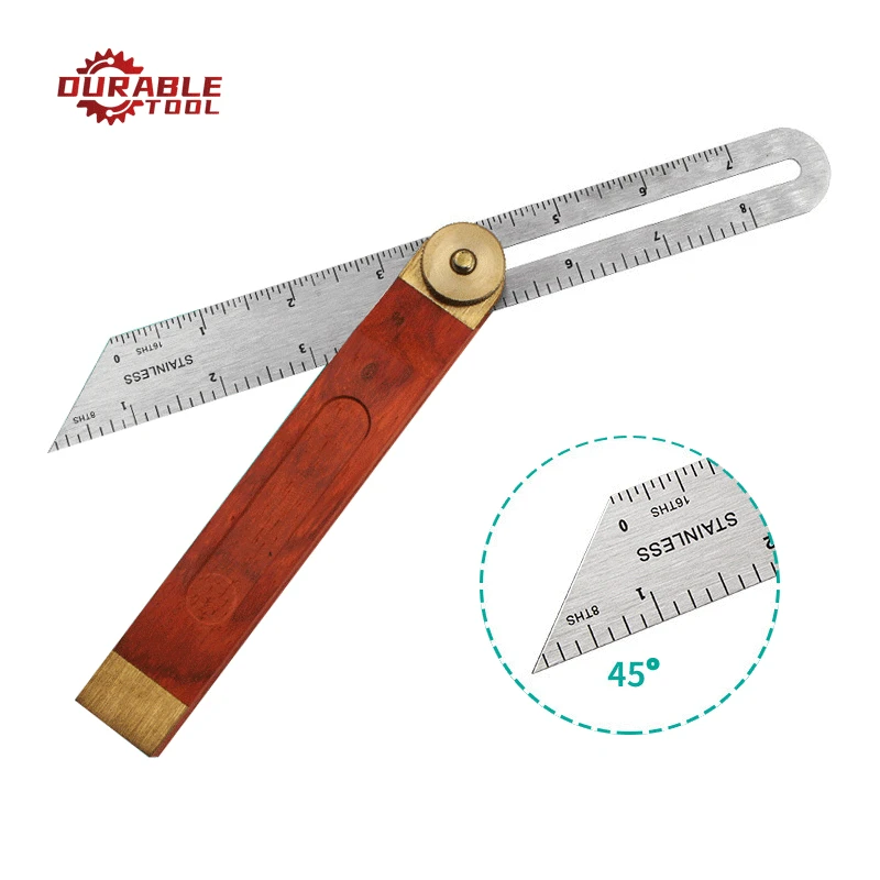 

Woodworking Movable Angle Ruler Tri Square Sliding T-Bevel Level Measuring Tool Marking Gauge Protractor Red Wooden Handle