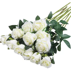 Realistic Artificial Rose Bouquet - 12pcs for Elegant Floral Arrangements and Home Decor (WHITE)