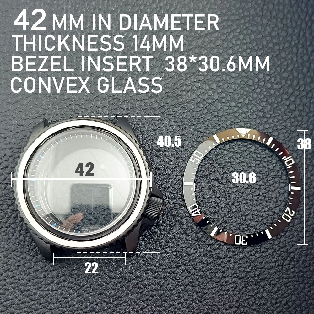 High-Quality 42mm Men's Steel Black Watch Case with Sapphire Glass and 22mm Band