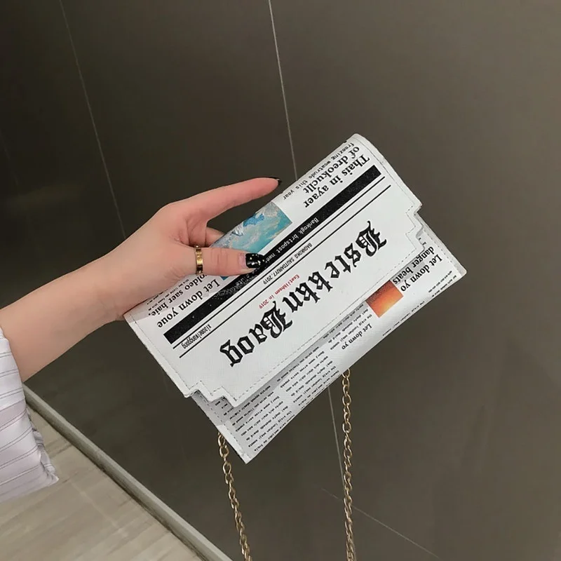 custom newspaper print casual flap clutches| Alibaba.com