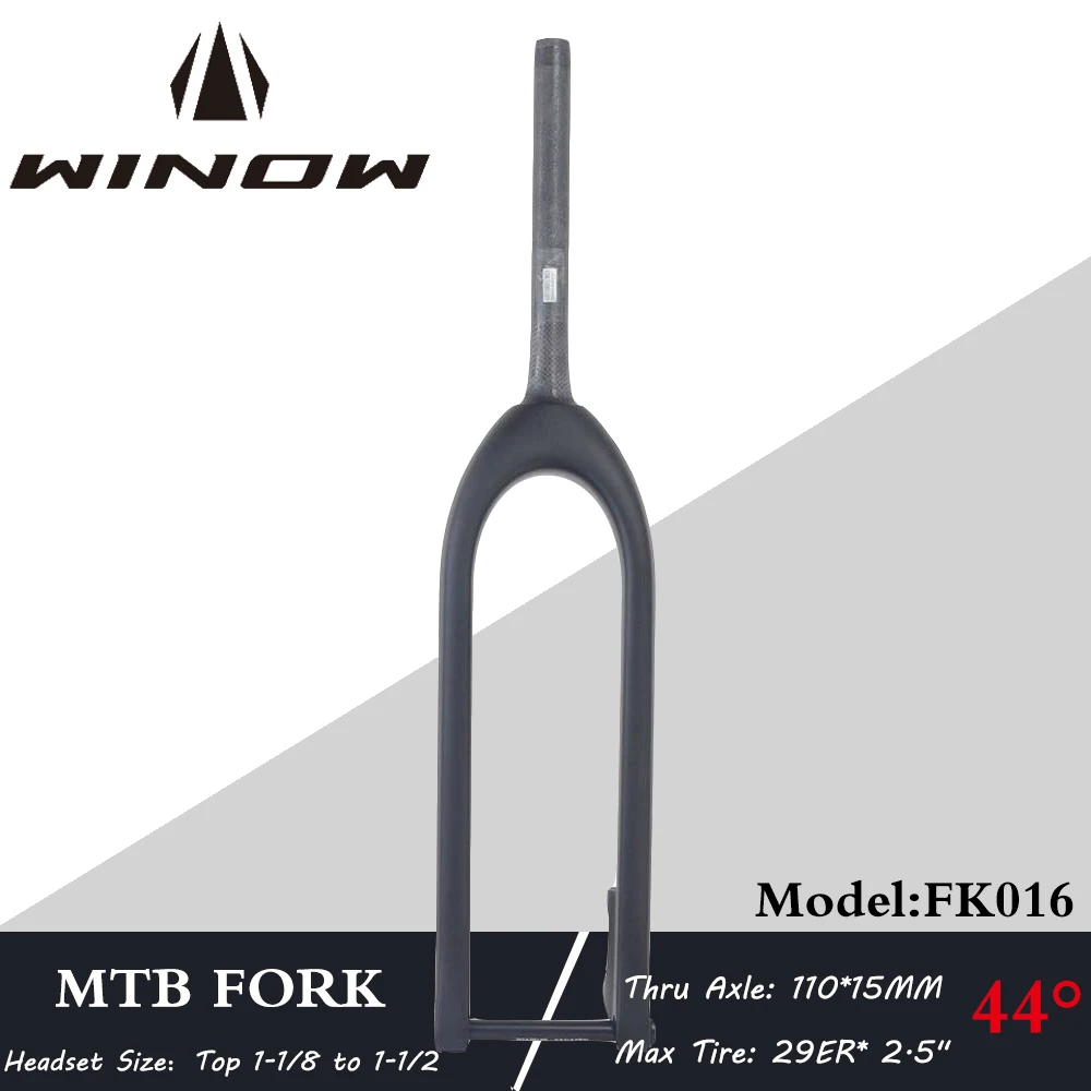 

Winow 29er MTB Carbon Fork 110*15MM Thru Axle 1-1/8 to 1-1/2 Headset 44MM Offset Mountain Carbon Front Fork Disc 160MM MTB Forks