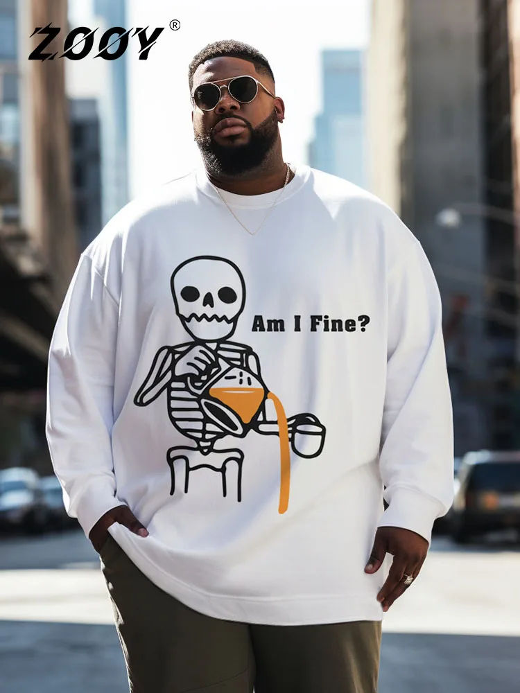 

ZOOY (L-9XL) Plus Size Men's Retro Motorcycle Cartoon Black Belly Street Print Round Neck Long Sleeve Sweatshirt