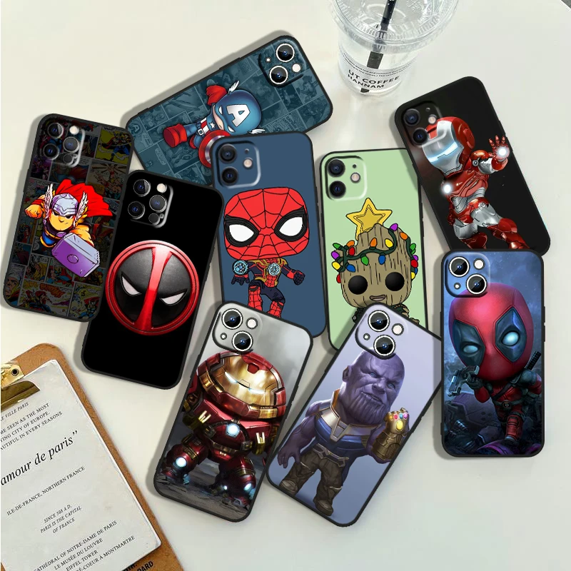 Marvel Heroes Logo Cute Phone Case Per Apple Iphone 15 14 13 12 11 Pro Max Mini Xs Max X Xr 8 7 6 5 Silicone Black Shell Fundas