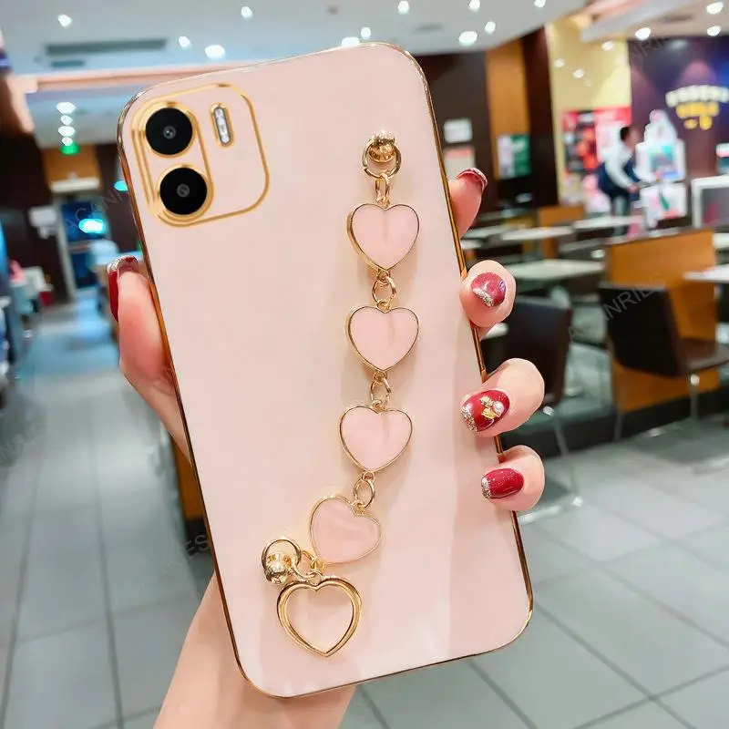 thumbnail image 1 of RedmiA1 A2plus Luxury Plating Love Heart Bracelet Chain Case For Xiaomi Redmi 12C A1 A2 Plus Band Cover On Redmi12C 11A 13C 10C, 1 of 5