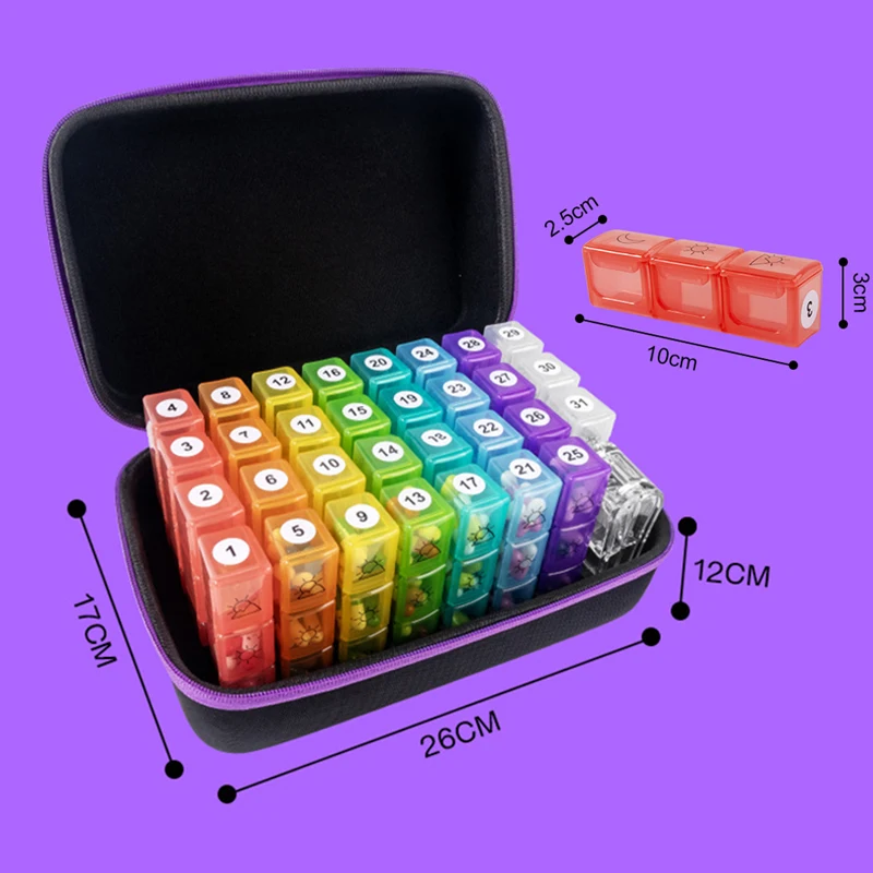 Monthly Pill Box Pill Storage Box Organiser 3 Times A Day Medicine Box w/ 32 Compartments to Hold Vitamin Pill