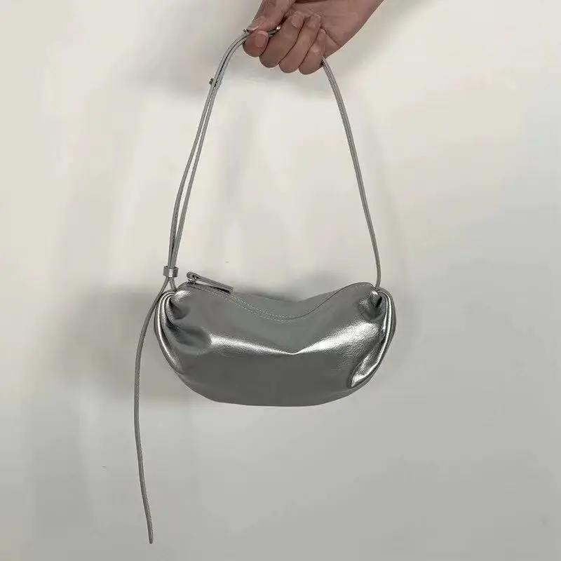 

Fashion Silver Dumpling Bag Soft PU Leather Shoulder Bag Ruched Pillow Designer Handbags Mini Crossbody Bags for Woman Clutch