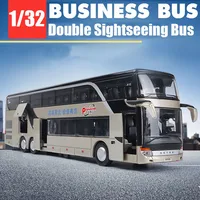 1:32 High Quality Alloy Double Deck Bus Sound Light Metal Diecast Pull Back Simulation Luxury Sightseeing Bus Vehicle Kids Toys 2