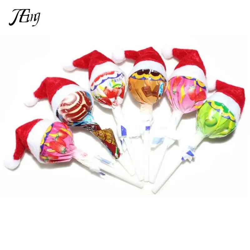 30pcs Mini Christmas Hat Santa Claus Hat Xmas Lollipop Mini Wedding Gift Creative Caps Christmas Tree Ornament Decor