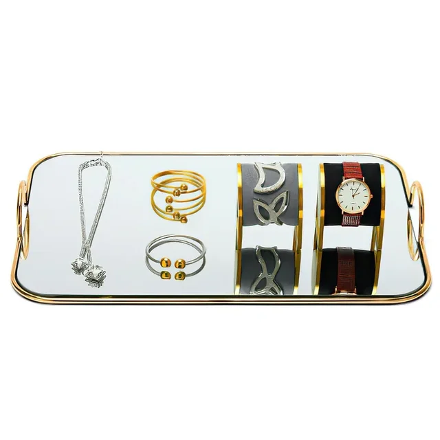 Metal Mirror Storage Tray Rectangle Golden Handle Phnom Penh Binaural Storage  Jewelry Cosmetics Bathroom Home Kitchen Supplies 6