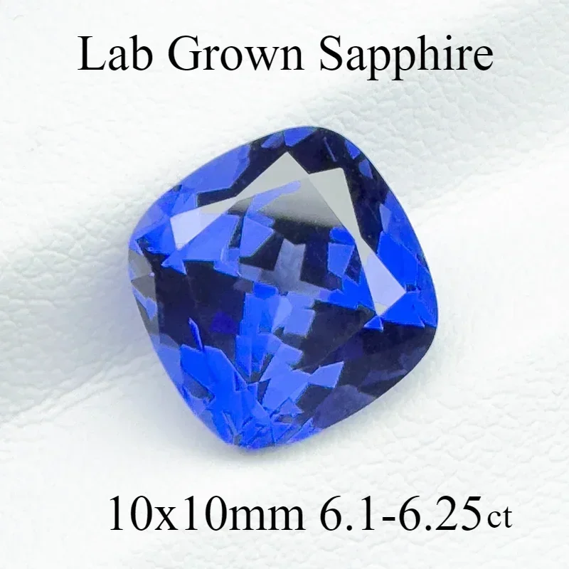 새로운 도매 랩 그로운 사파이어 사각 쿠션 로얄 블루 10x14mm 6.1-6.25캐럿 VVS1 인공 보석 (주얼리 제작용)