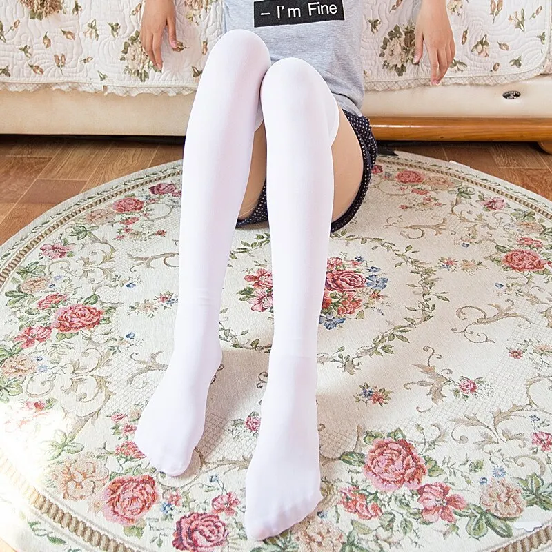 2 paar Sexy Zwart Wit Soild Kleur Lange Vrouwen Over Knie Dij Hoge Kousen Lolita Dames Meisjes Warme Sokken_voghion.com