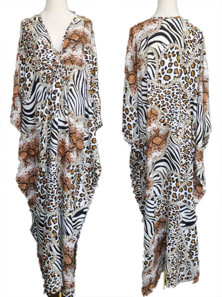 New Cover-up Over Size Print Bohemian Maxi Dress Summer Swimsuit Cover Up 2024 Robe De Plage Pareos Long Dress BeachwearTunic