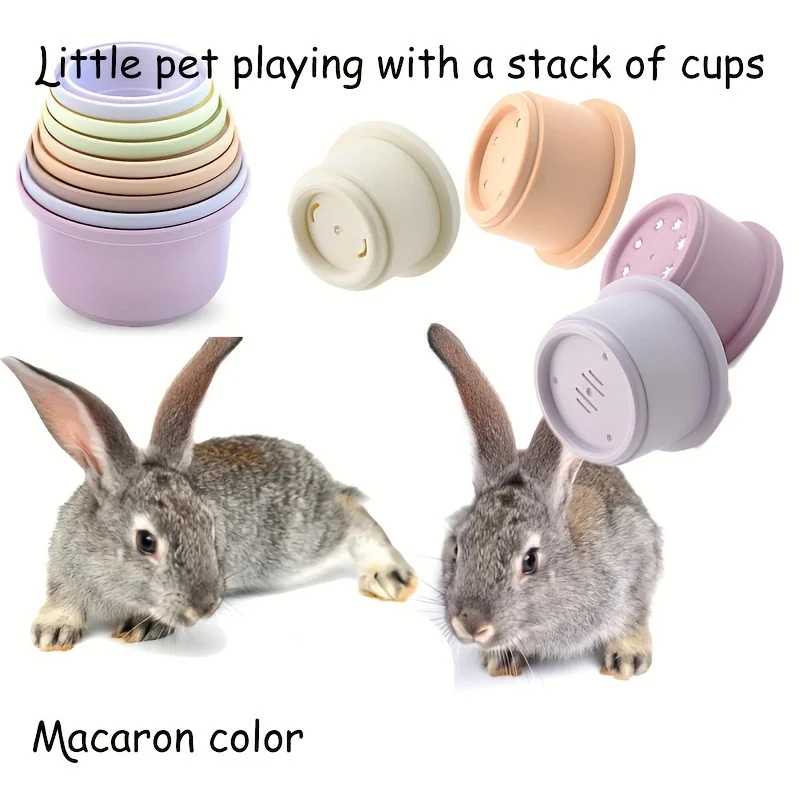 8Pcs Bunny Toys Stacking Cups for Rabbits Plastic Multi-Colored Reusable Different Sizes Safe Nesting Toys for Small Animals