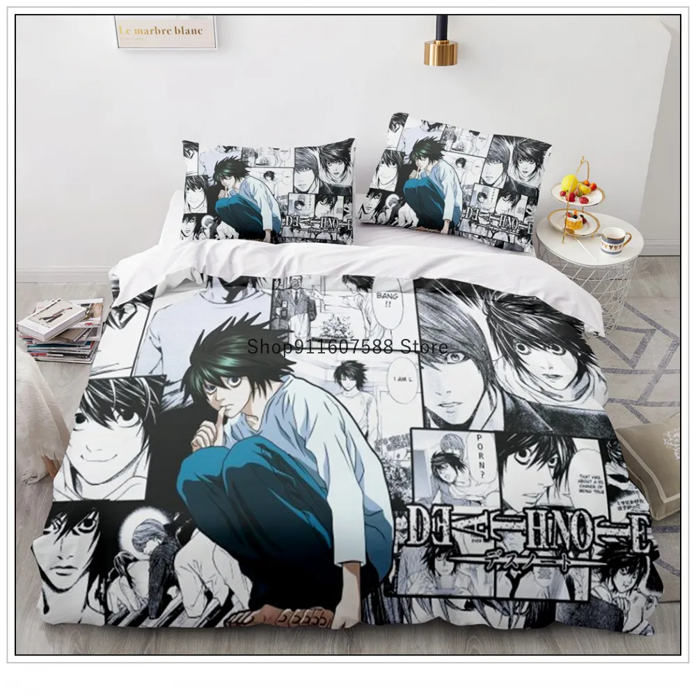 Luxury Death Note Bedding Set Anime Cartoon Duvet Cover Kids Bedclothes Soft Comforter Covers Pillowcase Home Textile 