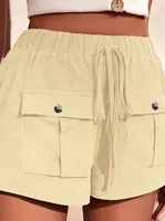 Apricot Women's Oversized Woven Solid Color Casual Shorts Comfortable Loose Fit High Waist Knee-Length Summer Fashion Apricot - Image 4