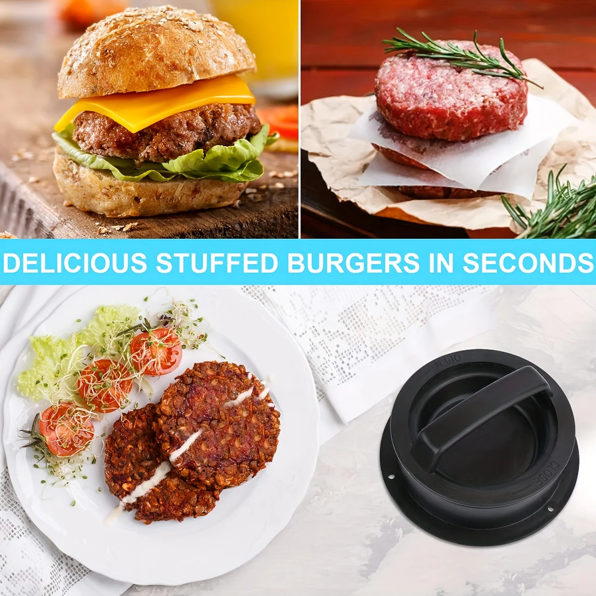 Non Stick Stuffer Hamburger Press Patty Maker Burger Mold Maker Patty Molds 1set with 50 Pcs Wax Hamburger Paper