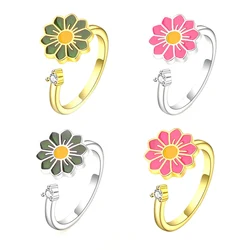 Korean Fashion Daisy Spinner Fidget Ring Multiple Style Rotate Freely Anti Stress Anxiety Rings Wedding