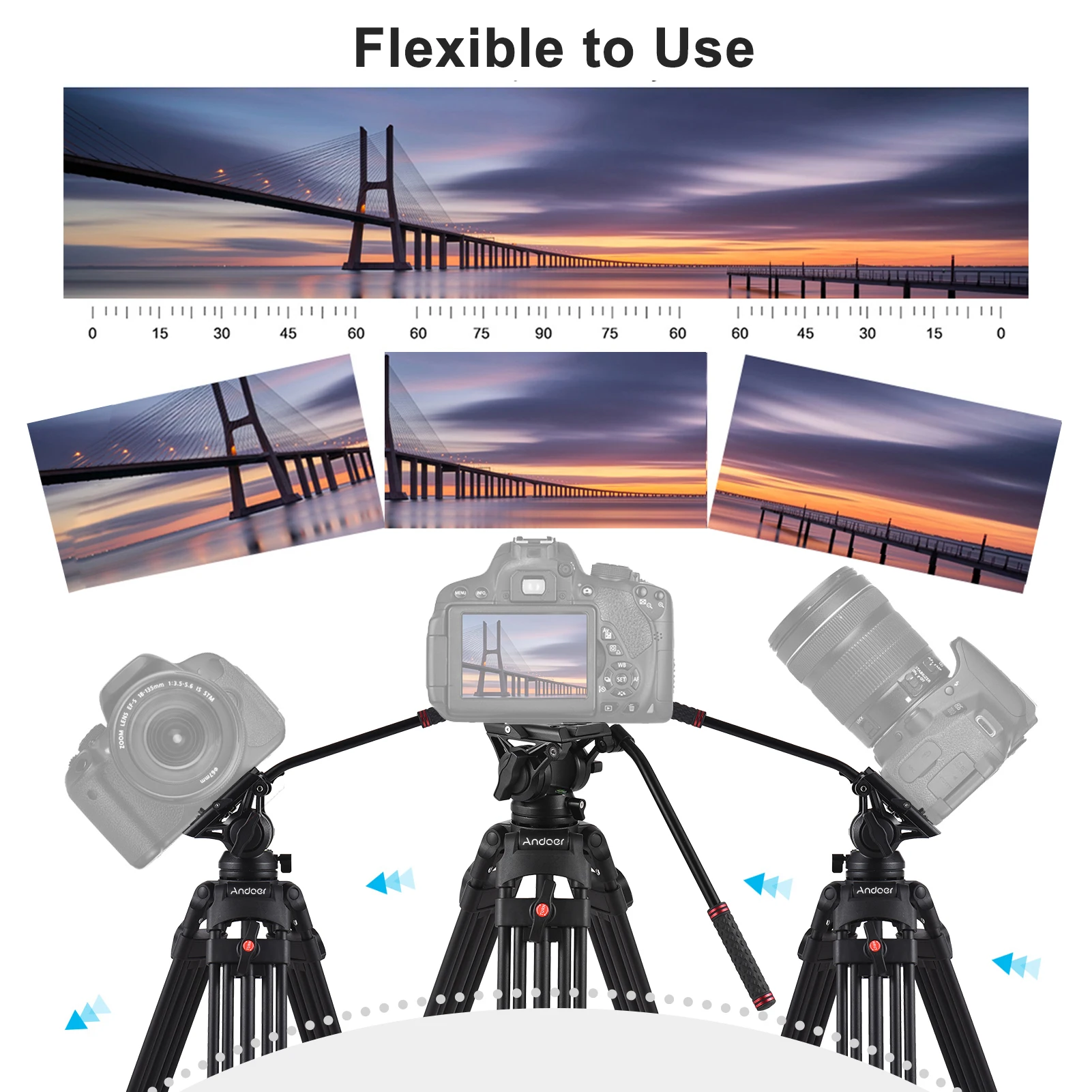【Andoer】【最大高約180cm】【ビデオ三脚】【送料無料】 Andoer D1801 プロの写真三脚スタンドアルミ合金パノラマヘッド
