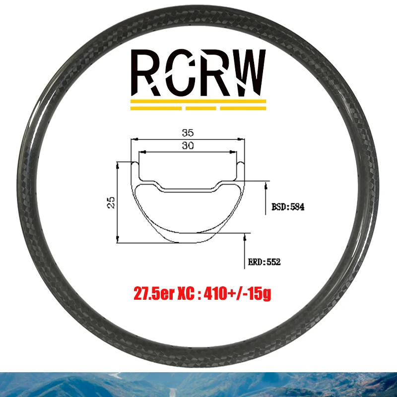 

27.5er 650B 35*25mm MTB XC 410g Carbon Rim 35 Deep 25 Wide Tubeless Clincher Cross Country UD 3K 12K 24 28 32 Custom Holes