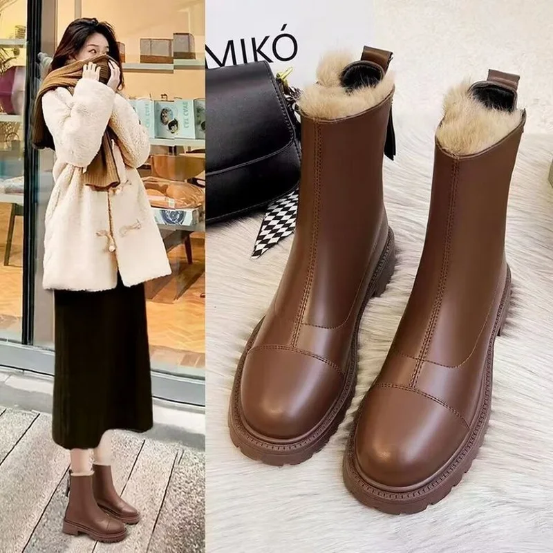 Winter Women & Girls Snow Boots Fashion Female Soft Leather Shoes Size 35-40