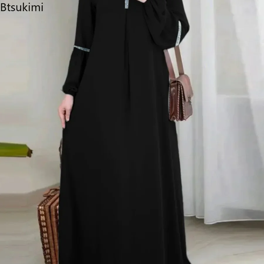 New2024 Women's Fashion Muslim Abaya Hijab Dress Women Casual Sequin Sundress Solid Party Holiday Dresses Islamic Clothing Woman
