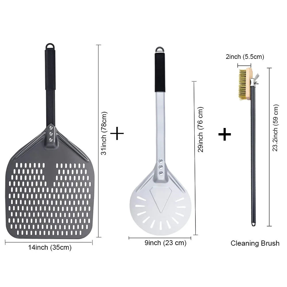 Geperforeerde Pizzaschep - 30 cm - Hittebestendig - Aluminium - Houten Geperforeerde Pizzaschep - 30 cm - Hittebestendig - Aluminium - Houten
