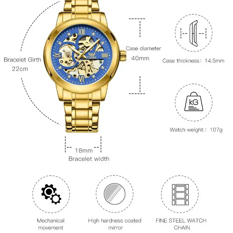 Automatic Mechanical Men's Skeleton Stainless Steel Luminous Waterproof Watch