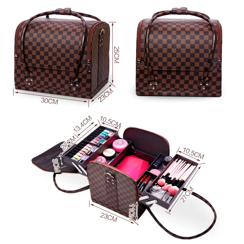 Extra Large Capacity Makeup Bag Portable Hand Cosmetic Case PU Leather Multilayer Travel Makeup Box Makeup Artist Specialist Bag