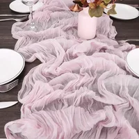 90*180CM Pink Cheesecloth Table Runner Romantic Wedding Dining Table Decoration Pink Tablecloth For Bridal Party Christmas 2