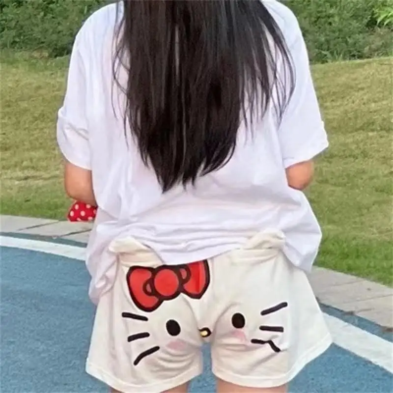 

Kawaii Sanrio Women Panties Hello Kitty Shorts Wide Leg Shorts Summer 3D Pants Loose Soft Hot Casual High Waist Printing Cotton
