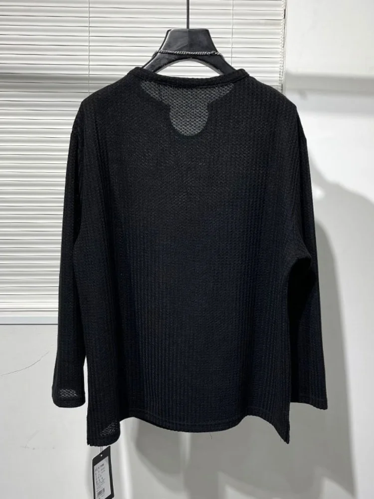 

Mens Long Sleeve Casual T-Shirt Spring Summer V-Neck Hollow Out Loose Harajuku Pullover Tops Streetwear Japanese Style T-Shirts