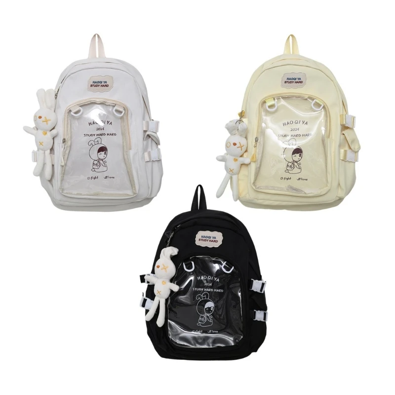 2024 New Trendy JK School Bag with Removable Ornament Nylon Backpack Large Rucksack fashion girl college school bag casual new simple ladies backpack cow pattern school bag nylon girl travel backpack rucksack