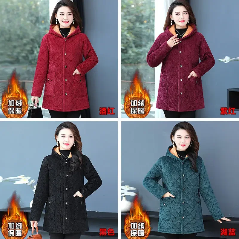Corduroy Winter Coat Women Puffer Jacket Winter New Korean Style Long Ladies Over-the-knee Cotton Padded Jacket Keep Warm