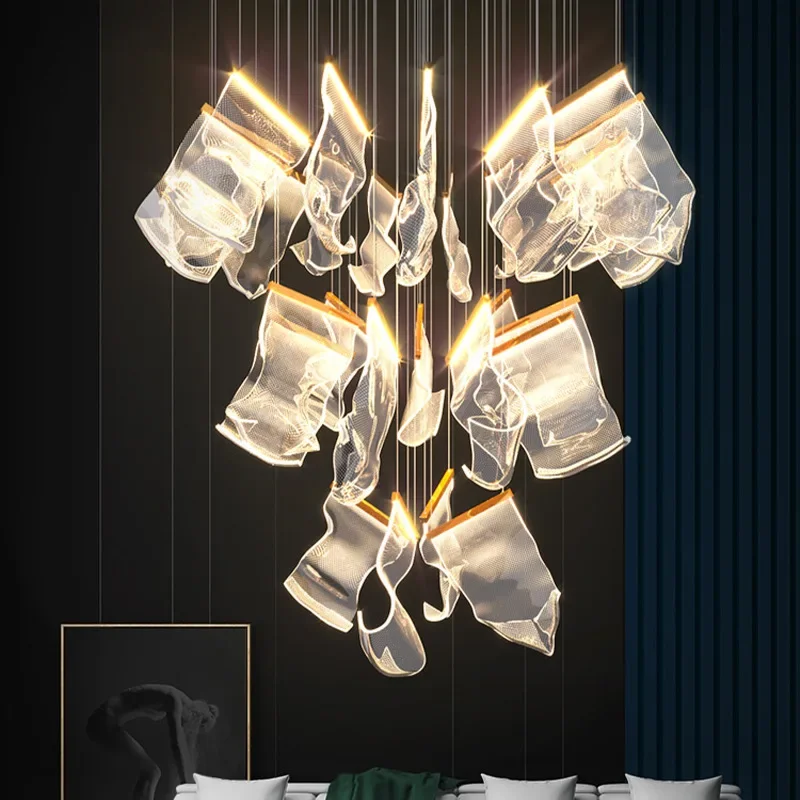 

Скандинавская атмосферная художественная вращающаяся Люстра для торговых центров, лестницы, бумажная креативная дизайнерская длинная люстра из оптоволокна для квартиры