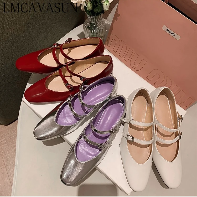 

LMCAVASUN 2023 New Spring Summer Fashion sheepskin Mary Jane Rough Heel Sandals Women Simple Ballet Shoes Female Chic