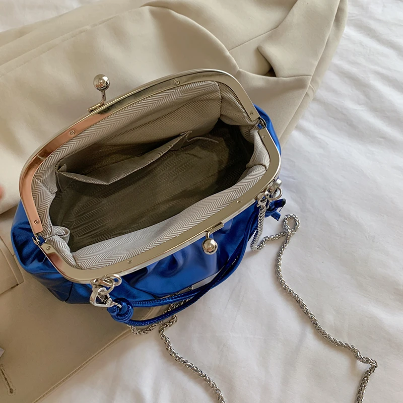 Women Handbag Pleated Leather Shoulder Bag Clip Crossbody Bag Purse