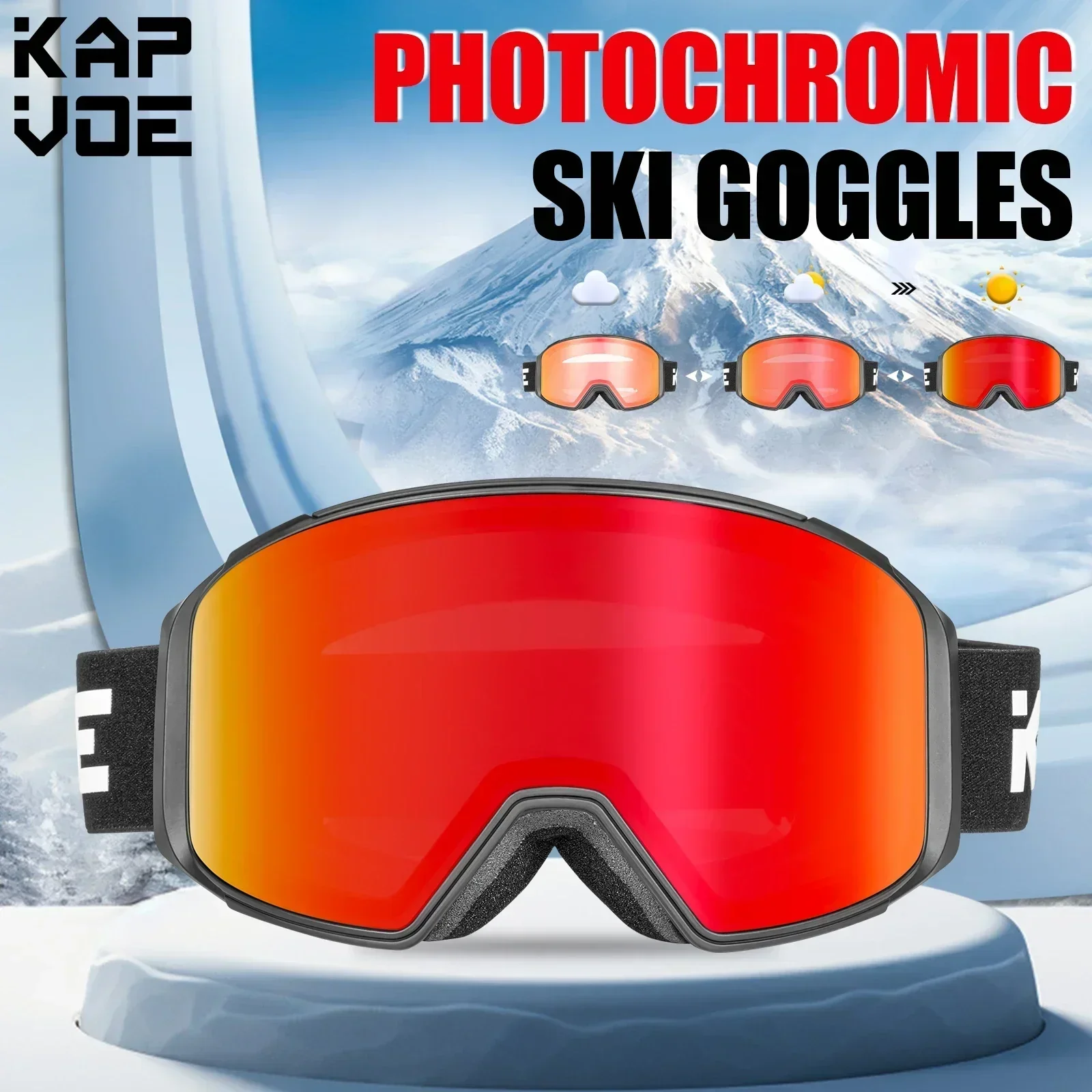 Kapvoe Ski Goggles Photochromic Snow Goggles Professional Winter Men Cycling Sunglasses Anti-Fog Snowboard Ski Equipment UV400