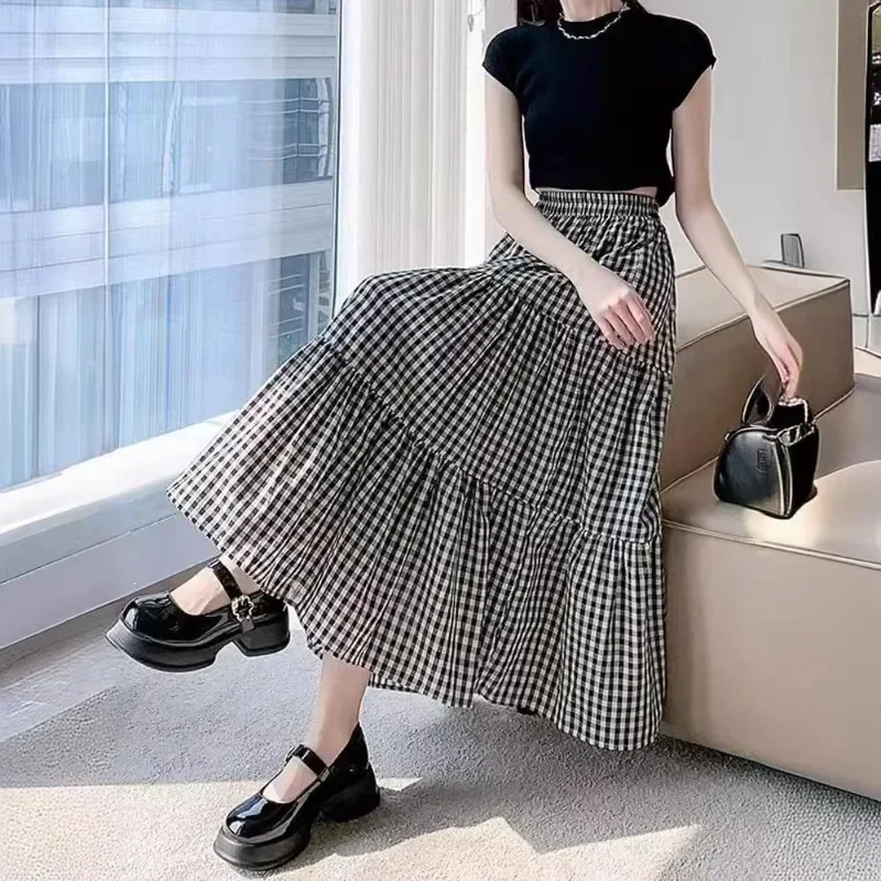 Plaid Skirt Women Summer A-line Half Skirt Slim Student Dress Female Clothes
