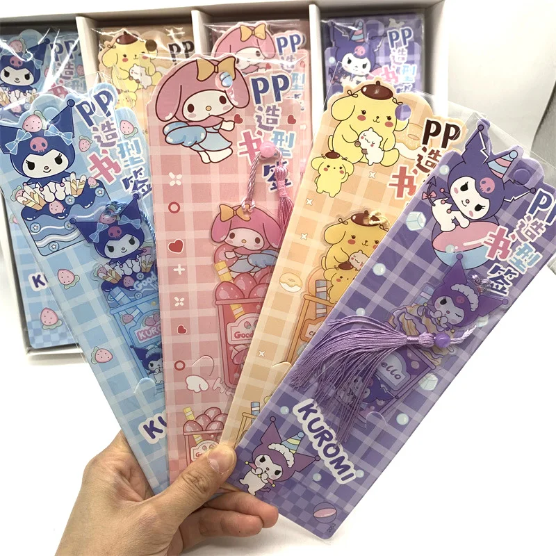 Bookmarks Stationery Supplies 4pcs MINISO Bookmarks for Books Kuromi Tassel Melody Cinnamoroll Cartoon Cute Children Girls Elementary School Supplies Gift