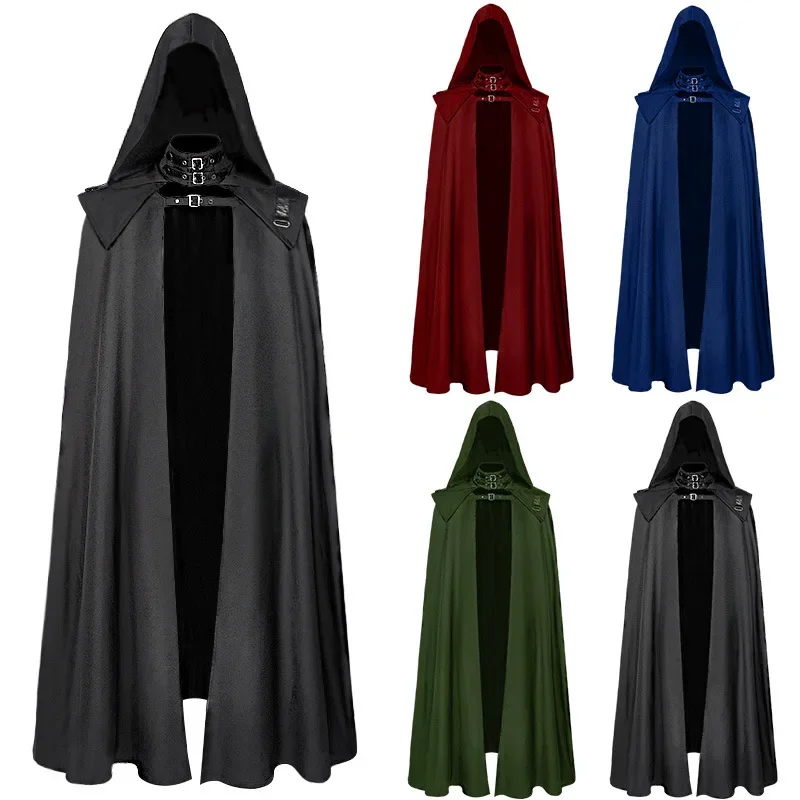 

Cosplay Medieval Clothes Cloak Cape Robe Steampunk Costume Gothic Hood Outfit Men Death Vampire Knight Warrior Cos for Adult