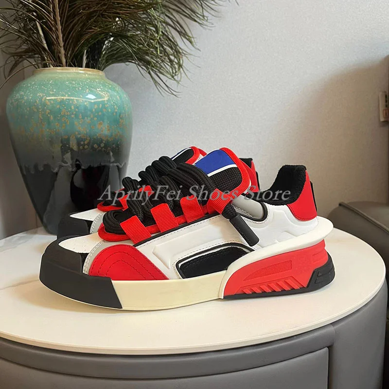 Unisex Round Toe Genuine Leather Sneakers Mixed Colors Mens Flat Breathable Lace Up Casual Shoes Spring Male Sneakers 35-46 5