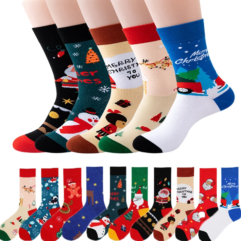 

Funny Cartoon Socks Women's Christmas Elk Tree Tide Socks Geometric Snowman Decorations For Christmas Gifts New Year Supplies
